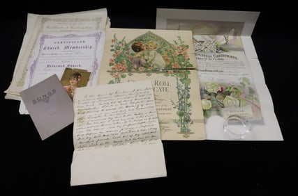 LOT OF VINTAGE RELIGIOUS CERTIFICATES, WILL AND MORE