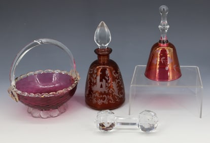(4) BLOWN AND ENGRAVED GLASS