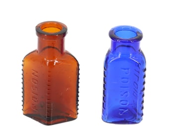 AMBER AND COBALT POISON BOTTLES