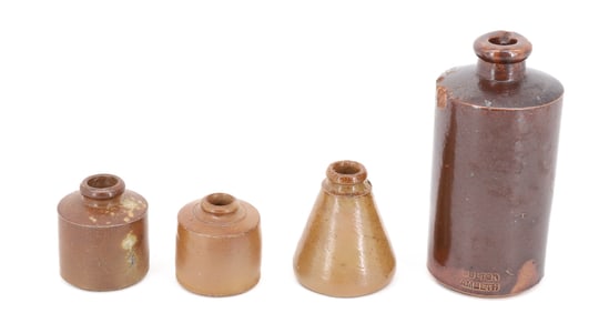 POTTERY INKWELLS AND INK BOTTLE