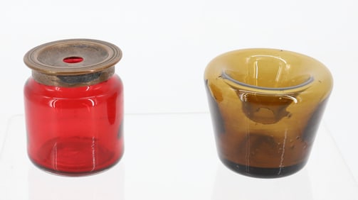 (2) EARLY GLASS INKWELLS