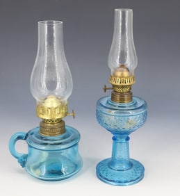 (2) PETITE BLUE KEROSENE LAMPS