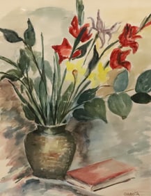 FRAMED FLORAL WATERCOLOR SGND. COLAVITA