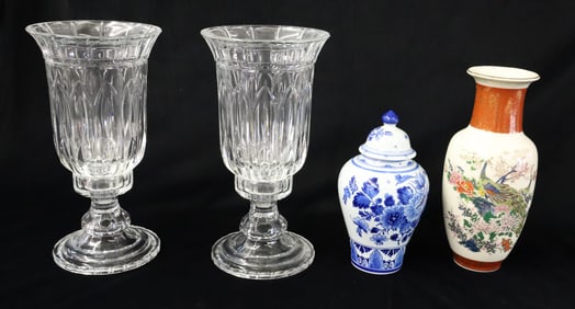 (4) GLASS CANDLESTICKS,POTTERY