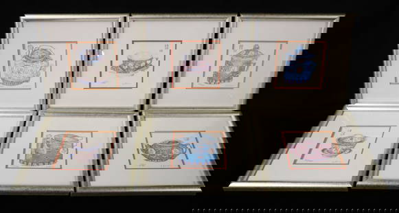 (6) HUNG MEI YEE CLARA LIMITED EDITION PRINTS: ASSORTED TYPES OF ANTIQUE CHINESE PORCELAIN FRAMED IN SILVER LEAF WITH DOUBLE MATTS 9" X 9" EACH SIGNED AND NUMBERED PLEASE READ CAREFULLY - Terms for Purchasing and Shipping of Auction Items. Please