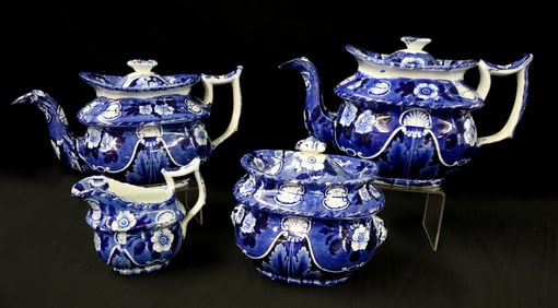 (4) EARLY STAFFORDSHIRE TEA SET