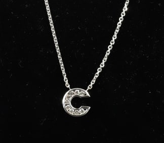 TIFFANY AND CO. 14K GOLD AND DIAMOND INITIAL NECKLACE