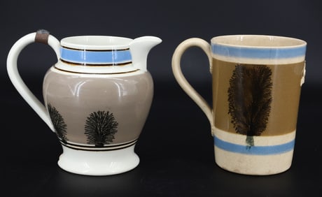 ENGLISH MOCHAWARE PITCHER AND MUG