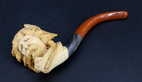 ANTIQUE CARVED MEERSCHAUM FIGURAL PIPE