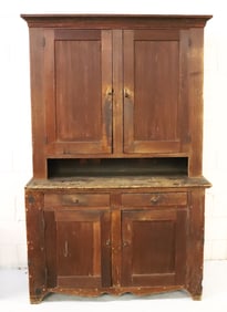19TH C. TWO-PIECE STEPBACK CUPBOARD