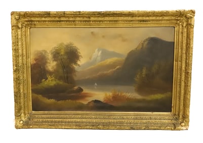 ANTIQUE OIL ON CANVAS, SACO RIVER, MAINE