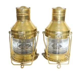 PAIR OF BRASS "ANCHOR" SHIP'S LIGHTS