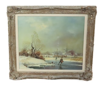 WINTER SCENE, OIL ON CANVAS