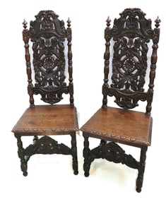 (2) ENGLISH CARVED OAK SIDE CHAIRS