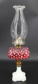 CRANBERRY PEDESTAL KEROSENE LAMP