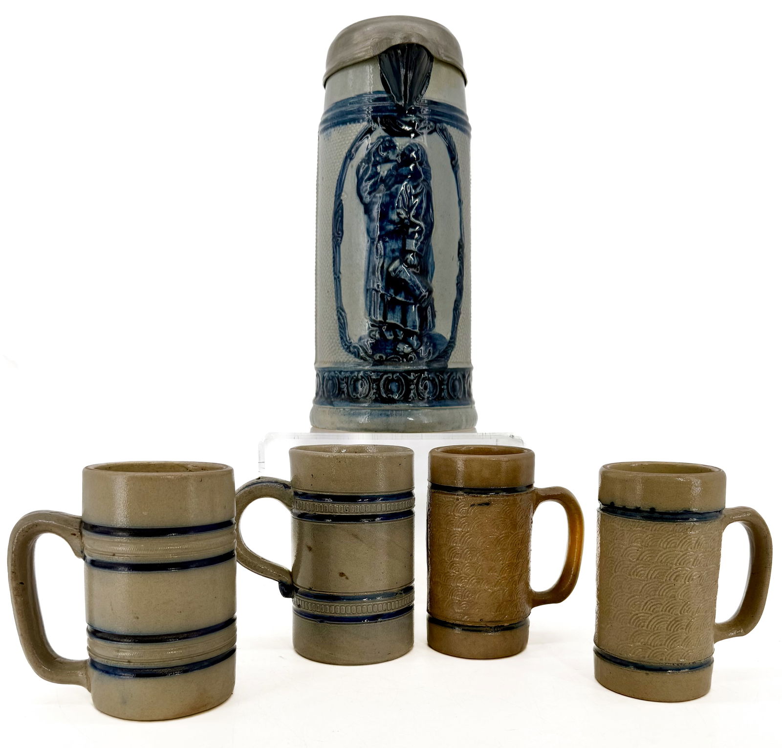 LARGE STONEWARE STEIN AND MUGS (1 of 9)