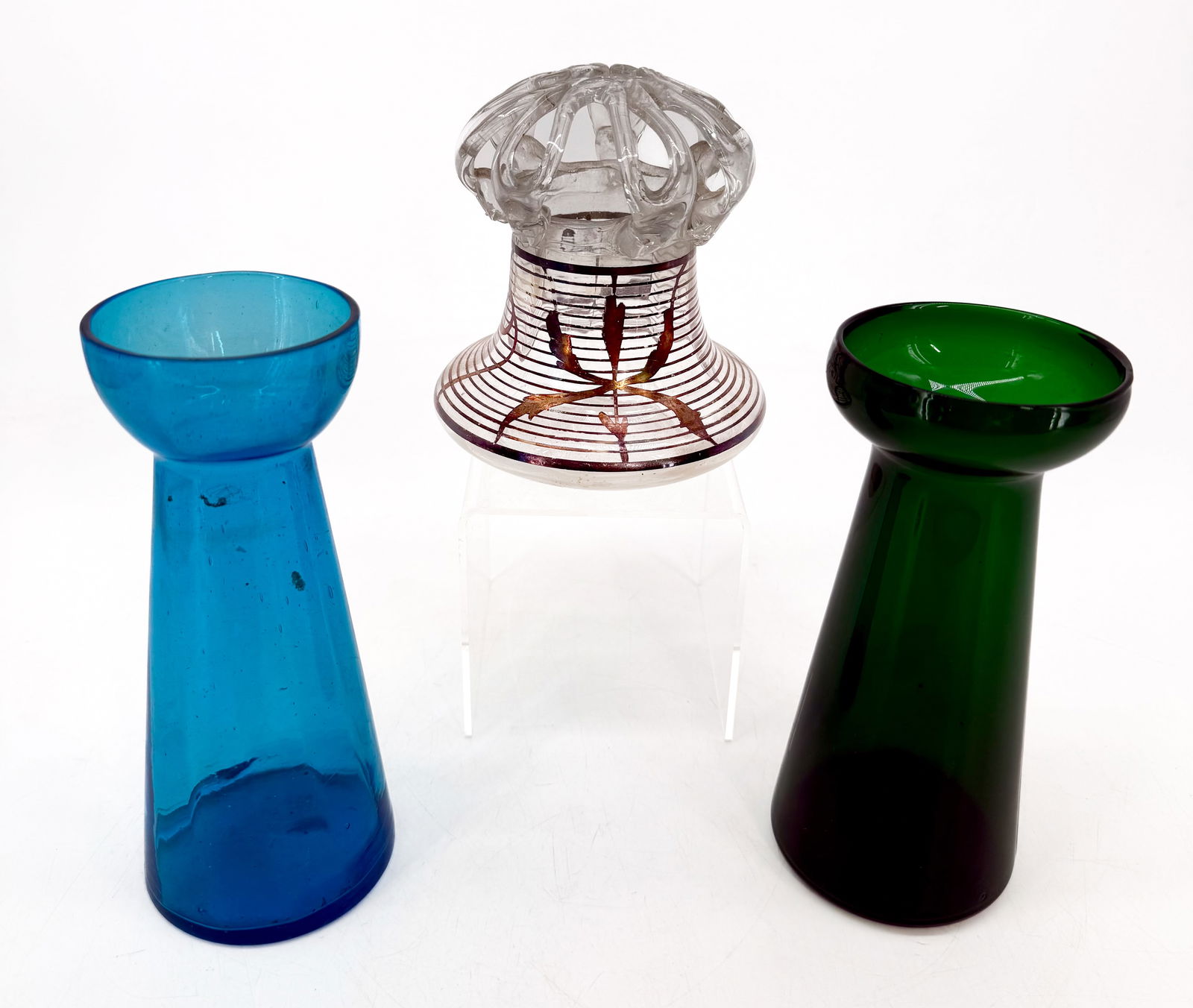 (2) HYACINTH VASES AND FLOWER FROG (1 of 8)