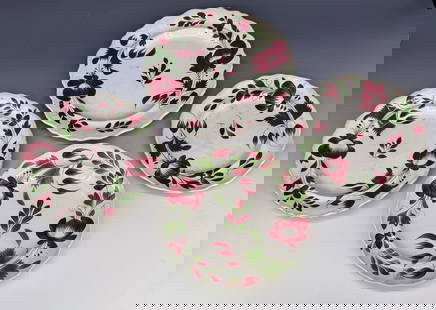 LOT OF EARLY "ADAMS" CHINA: (4) HAND PAINTED ADAMS ROSE PLATES (LARGEST 10 1/4" D.). SHALLOW BOWL 9". KING'S ROSE PLATE (DAMAGED). PLEASE READ CAREFULLY - Terms for Purchasing and Shipping of Auction Items. Please read carefully