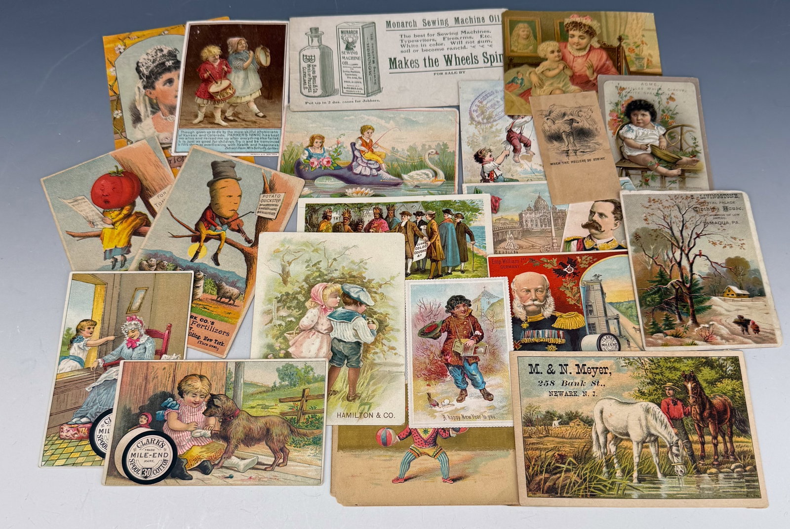 LOT OF VICTORIAN TRADE CARDS: (100+) VARIOUS TRADE CARDS. APPROXIMATELY 127 IN TOTAL. PLEASE READ CAREFULLY - Terms for Purchasing and Shipping of Auction Items. Please read carefully before bidding. Hartzell’s Auction Gallery. 