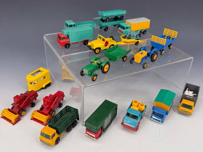 (19) VINTAGE MATCHBOX BY LESNEY TRUCKS/FARM MACHINERY: INCLUDING: COMBINES, TRUCKS/TRAILERS, TRACTORS, JEEP/TRAILER W/MOTORCYCLE, HORSE TRAILER AND MORE. PLEASE READ CAREFULLY - Terms for Purchasing and Shipping of Auction Items. Please read carefully bef