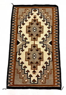 VINTAGE NAVAJO THROW  RUG: BLACK/BROWN/TAN/CREAM. 62" X 36 1/2". PLEASE READ CAREFULLY - Terms for Purchasing and Shipping of Auction Items. Please read carefully before bidding. Hartzell&#8217;s Auction Gallery. Hartzell's Auc