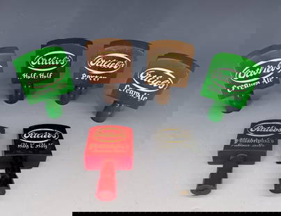 (6) ORTLIEB'S BEER TAP HANDLES: (2) GREEN "CREAM ALE", (2) BROWN "HALF&HALF" AND "PORTER", RED "PHILADELPHIA'S FAMOUS BEER" AND BLACK "HALF & HALF". PLEASE READ CAREFULLY - Terms for Purchasing and Shipping of Auction Items. Please