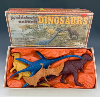 VINTAGE INVICTA SET OF DINOSAURS: BOXED SET OF FOUR "PREHISTORIC ANIMALS, DINOSAURS...THE BRITISH MUSEUM". BOX IS 13" L. PLEASE READ CAREFULLY - Terms for Purchasing and Shipping of Auction Items. Please read carefully before bidding.