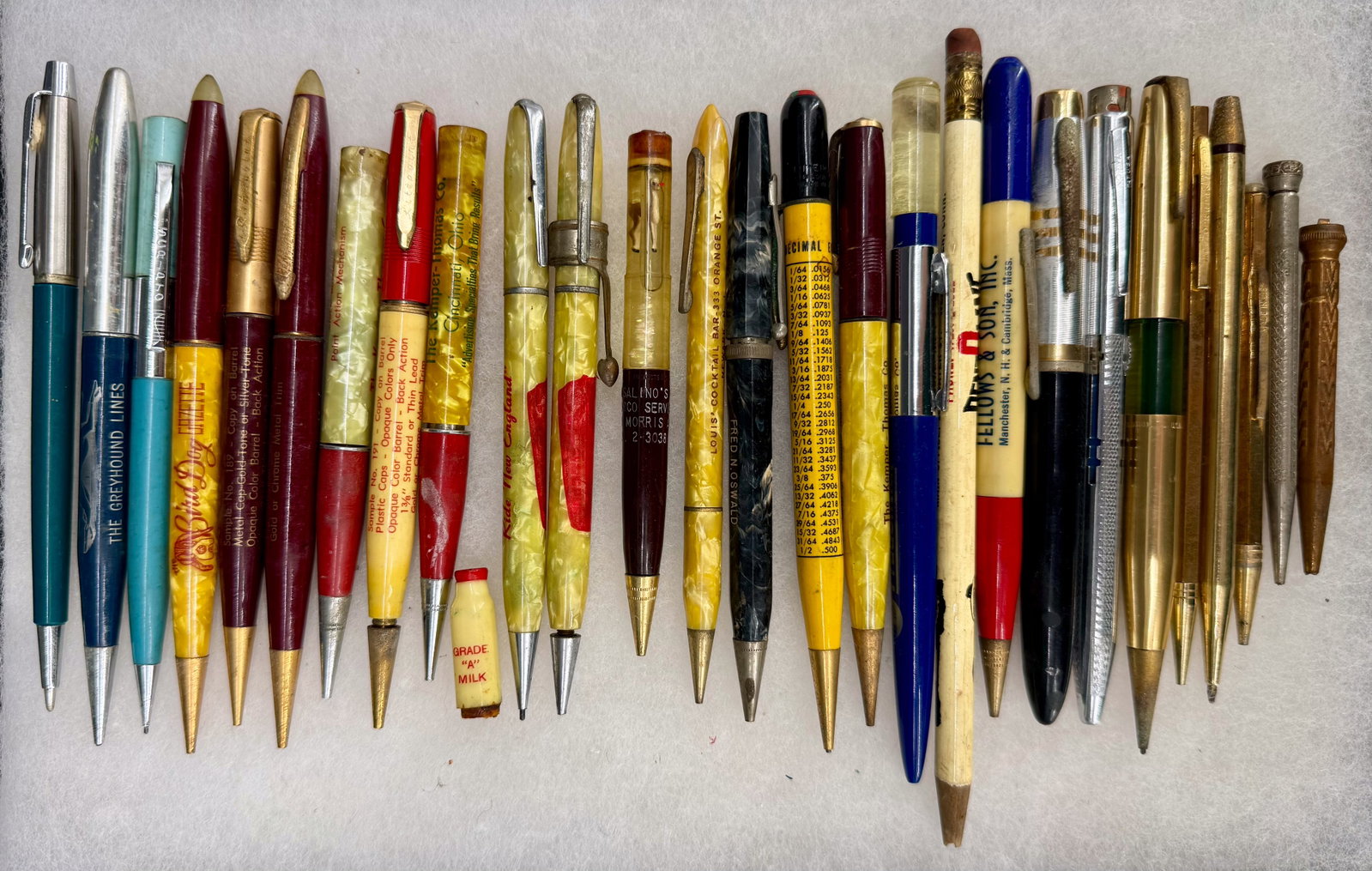 LOT OF VINTAGE ADVERTISING PENS: SAMPLE ADVERTISING PENS, PENCILS AND MORE.LONGEST 6 7/8" L. PLEASE READ CAREFULLY - Terms for Purchasing and Shipping of Auction Items. Please read carefully before bidding. Hartzell’s Auction G