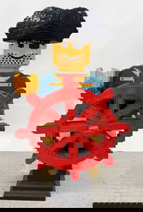 VINTAGE LEGO PIRATE DISPLAY, 33” H.: LARGE PIRATE WITH SHIP'S WHEEL. 33" H. PLEASE READ CAREFULLY - Terms for Purchasing and Shipping of Auction Items. Please read carefully before bidding. Hartzell’s Auction Gallery. Hartzell's Auctio
