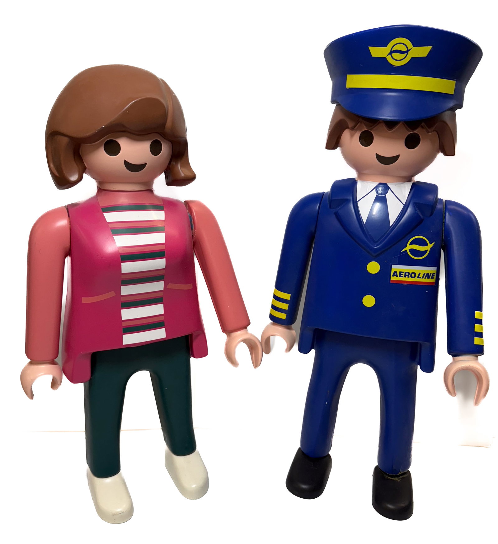 (2) PLAYMOBIL DISPLAY FIGURES, 29 1/2" H: AEROLINE PILOT AND WOMAN WITH STRIPED SHIRT. PILOT 29 1/2" H. PLEASE READ CAREFULLY - Terms for Purchasing and Shipping of Auction Items. Please read carefully before bidding. Hartzell’s Auction Gal