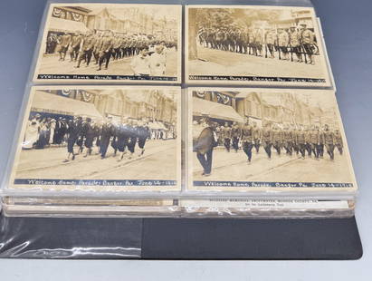 VINTAGE PHOTOGRAPH AND POSTCARD ALBUM: MOSTLY PA/NJ/NY PHOTOGRAPHS IN BLACK AND WHITE. DEPICTING MILITARY PARADE IN BANGOR, PA. EASTON, PA SITES. CAMP MINIOLA, LONG ISLAND, NY. FLORY MILL FIRE (BANGOR, PA) AND MORE. 120+ PHOTOGRAPHS AND PO