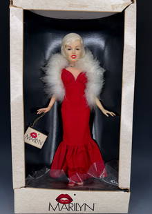 MARILYN MONROE DOLL, 1983: CERTIFIED 2/1/83, ONE YEAR ONLY EDITION OF MARILYN, FIRST IN THE CELEBRITY SERIES BY WORLD DOLL. ORIGINAL BOX 23 1/2" L. DOLL IS 17 3/4". PLEASE READ CAREFULLY - Terms for Purchasing and Shipping of A