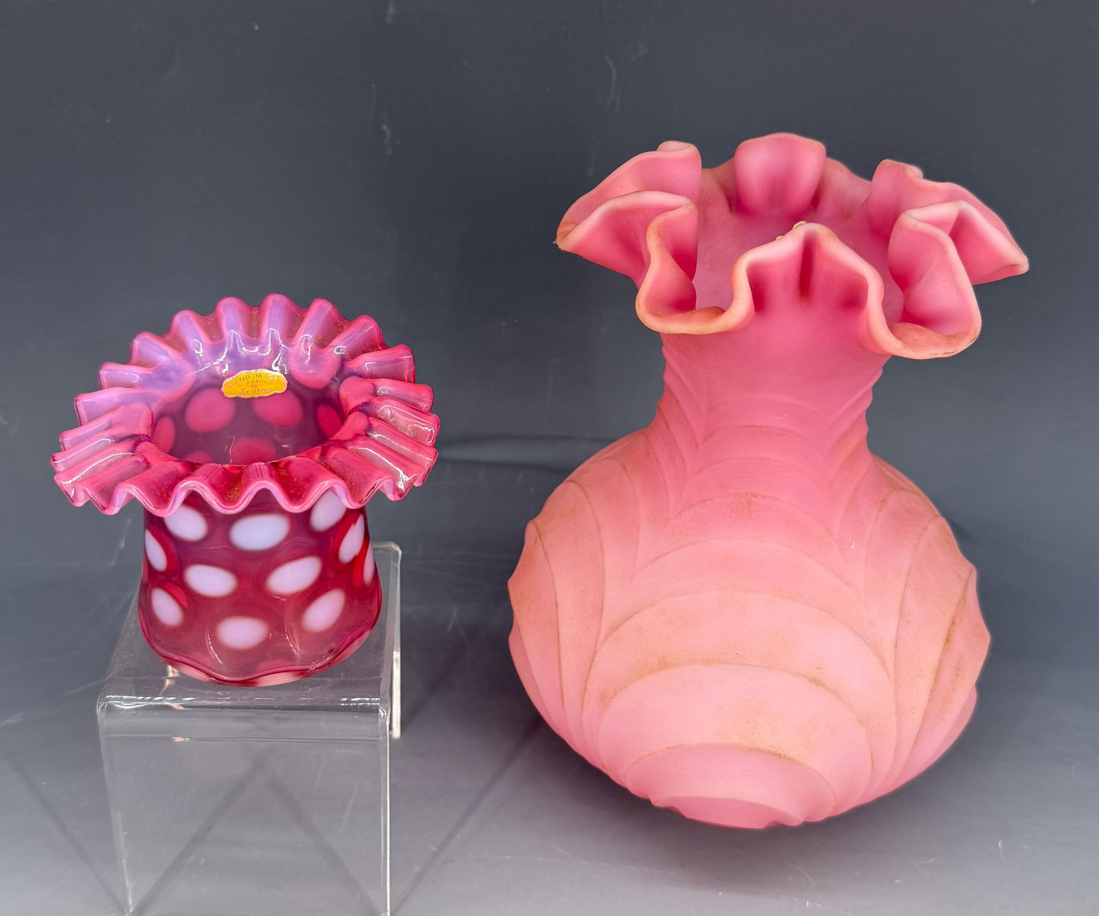 FENTON SATIN GLASS VASE AND TOPHAT (1 of 4)