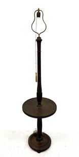 OAK FLOOR LAMP: REEDED BASE COLUMN WITH HORIZONTAL "TABLE" SURFACE. 70" X 18 1/2". PLEASE READ CAREFULLY - Terms for Purchasing and Shipping of Auction Items. Please read carefully before bidding. Hartzell&#8217;s Au