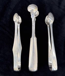 (3) AMERICAN COIN SILVER TONGS: INCLUDING; JOHN LAWTON, GORHAM AND WEBSTER, AND RICHARD FERRIS - 2.56 OZT - LONGEST 6" PLEASE READ CAREFULLY - Terms for Purchasing and Shipping of Auction Items. Please read carefully before bidding.