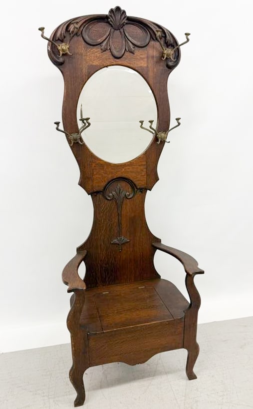 ANTIQUE OAK HALL SEAT (1 of 5)
