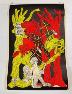 J.R.R. TOLKIEN "BILBO BAGGINS FIGHTS THE ATTERCOP" POSTER: BLACKLIGHT POSTER BY STEVE SACHS 1968. MRKD. Z. HABER 91 ON RIGHT SIDE. 35" X 23". PLEASE READ CAREFULLY - Terms for Purchasing and Shipping of Auction Items. Please read carefully before bidding. Har