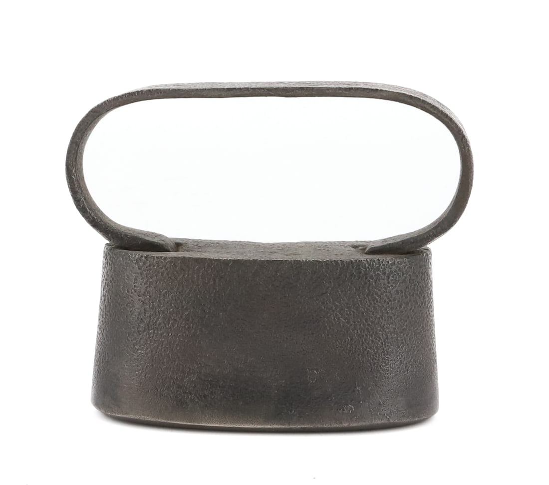 UNUSUAL HAT IRON: TALL HAT IRON WITH CURVED DESIGN. HANDWROUGHT. 5" L. PLEASE READ CAREFULLY - Terms for Purchasing and Shipping of Auction Items. Please read carefully before bidding. THIS IS AN ONSITE AUCTION LOCATED