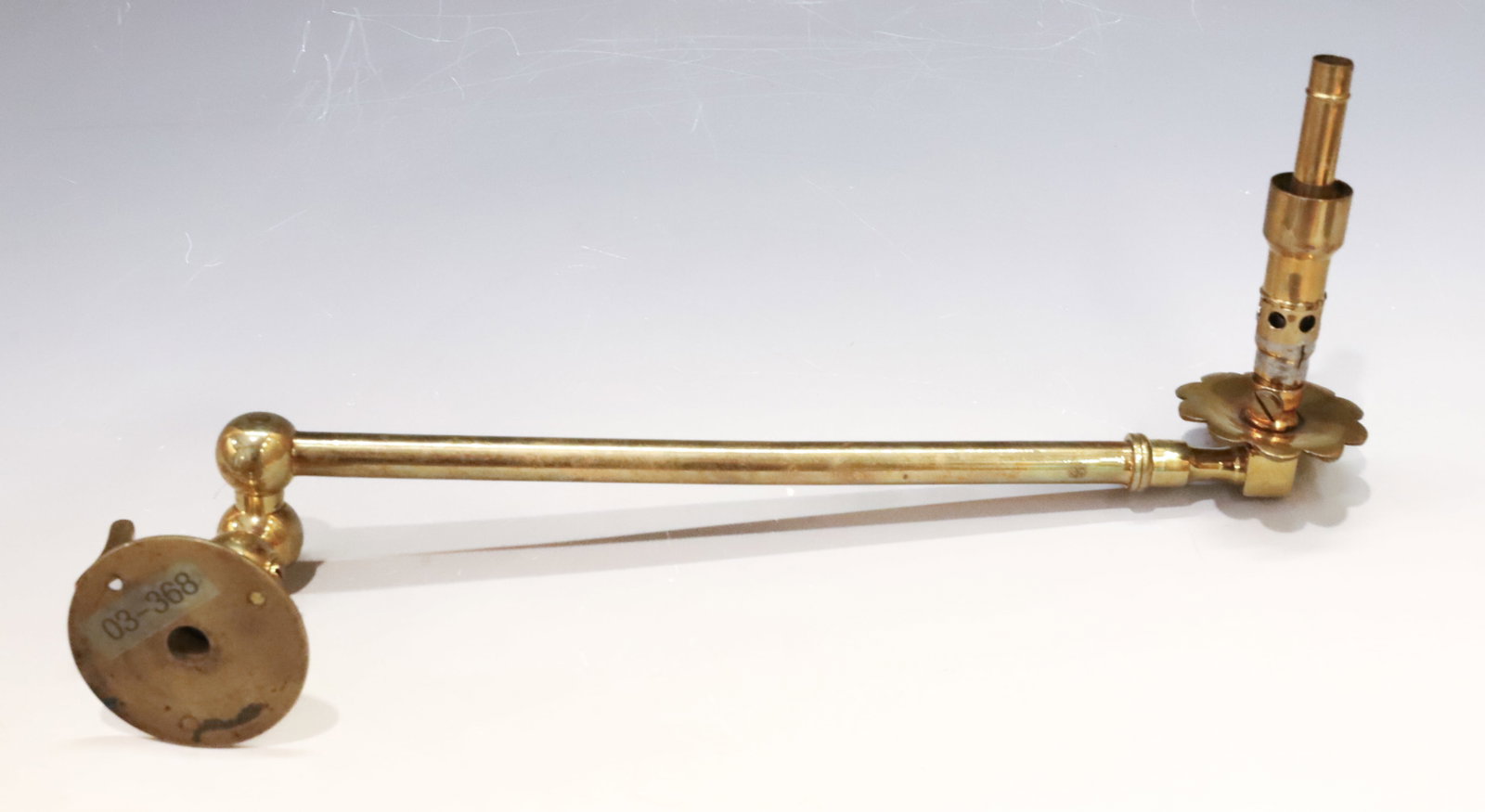 BRASS WALL MOUNTED GAS JET: 180 DEGREE SWIVEL. 14" L. PLEASE READ CAREFULLY - Terms for Purchasing and Shipping of Auction Items. Please read carefully before bidding. THIS IS AN ONSITE AUCTION LOCATED IN PITTSBURGH, PA 100 CRAN