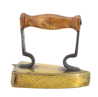 SMALL SIZE EUROPEAN BOX IRON: BRASS BODY WITH SERPENT IRON POSTS. REAR SWING GATE WITH IMPRESSED "1". 4 3/4" L. PLEASE READ CAREFULLY - Terms for Purchasing and Shipping of Auction Items. Please read carefully before bidding. THIS