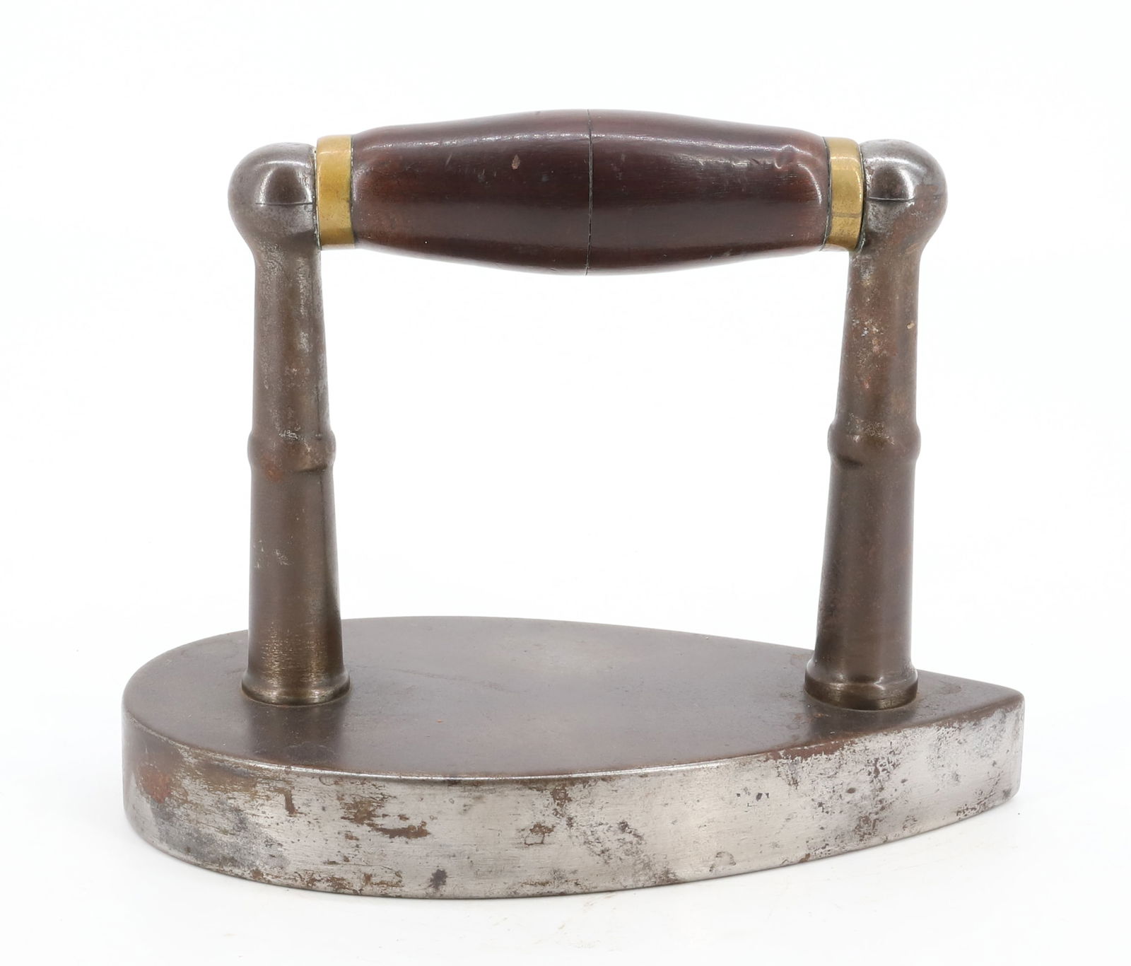 19 C BELGIUM TEARDROP IRON: TEARDROP IRON WITH TURNED POST AND MATCHING BRASS CUT OUT TRIVET WITH HEARTS - 7 1/2" PLEASE READ CAREFULLY - Terms for Purchasing and Shipping of Auction Items. Please read carefully before bidding.