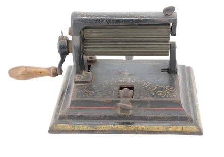 THE CHAMPION FLUTING MACHINE: CHAS. FELDER'S PATTN JULY 17,1877 WITH TRACES OF ORIGINAL PAINT 6" BRASS ROLLERS PLEASE READ CAREFULLY - Terms for Purchasing and Shipping of Auction Items. Please read carefully before bidding. THIS