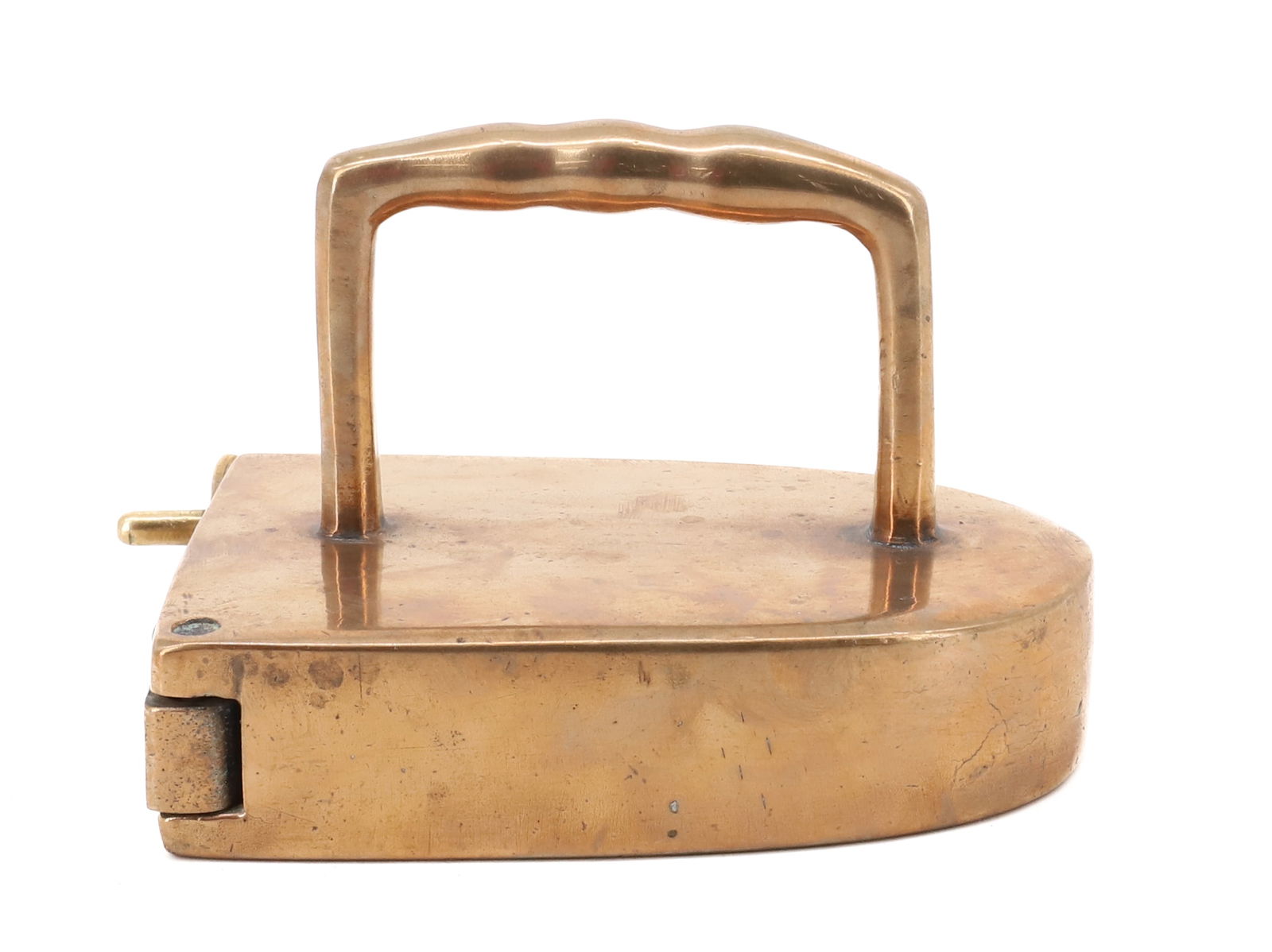 19TH C. EUROPEAN SLUG IRON: SOLID BRASS WITH REAR SWING-GATE. INTERIOR SLUG. STRAIGHT POSTS. 5 1/2" L. PLEASE READ CAREFULLY - Terms for Purchasing and Shipping of Auction Items. Please read carefully before bidding. THIS IS AN