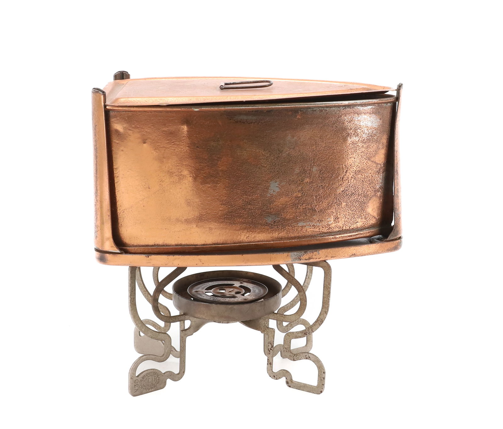 NO. 30 META IRON: COPPER WITH FOLDING STAND/BURNER. 6" L. PLEASE READ CAREFULLY - Terms for Purchasing and Shipping of Auction Items. Please read carefully before bidding. THIS IS AN ONSITE AUCTION LOCATED IN PITTSBURG