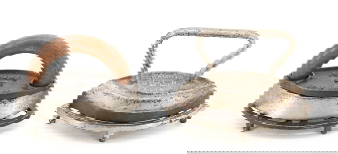 (2) SMALL SIZE DOUBLE POINT IRONS: INCLUDING: IDEAL SAD IRON WITH TRIVET. OBER SILVER PAINTED WITH TRIVET. 3 3/4" TO 4" LENGTHS. PLEASE READ CAREFULLY - Terms for Purchasing and Shipping of Auction Items. Please read carefully before b