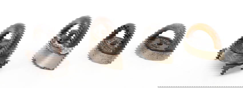 (4) SMALL SIZE DOUBLE POINT IRONS: INCLUDING: THE JEWEL, THE PEARL, ENTERPRISE AND SMALL SIZE DETACHABLE HANDLE. 3" TO 3 1/2" LENGTHS. PLEASE READ CAREFULLY - Terms for Purchasing and Shipping of Auction Items. Please read carefully be