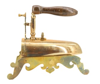 FINE BRASS BOX IRON AND TRIVET