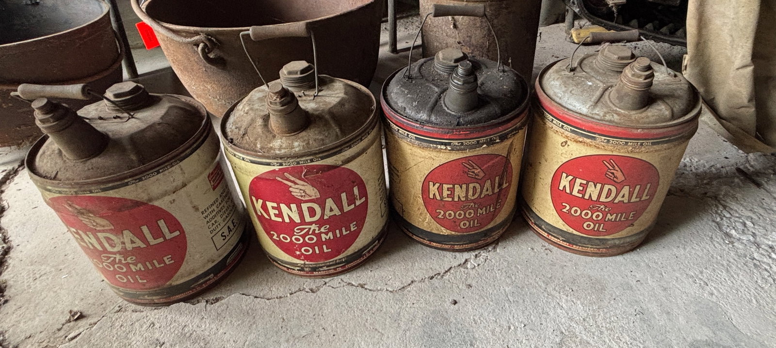 (4) RENDALL OIL CANS: THE 2000 MILE OIL THIS IS AN ON-SITE ONLINE ONLY AUCTION. THIS SALE WILL BE PICK UP ONLY. THERE WILL BE ONE DAY FOR PICK-UP. ITEMS MUST BE PAID FOR BEFORE PICKING UP. IF YOU BUY LARGE SCRAP LOTS OR EQ