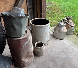 STAINLESS STEEL MILKER AND 12 GALLON CROCK