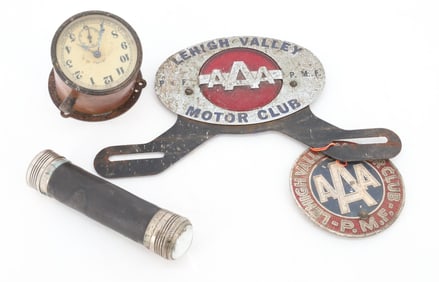 WINCHESTER FLASHLIGHT, AAA BADGES AND AUTO CLOCK